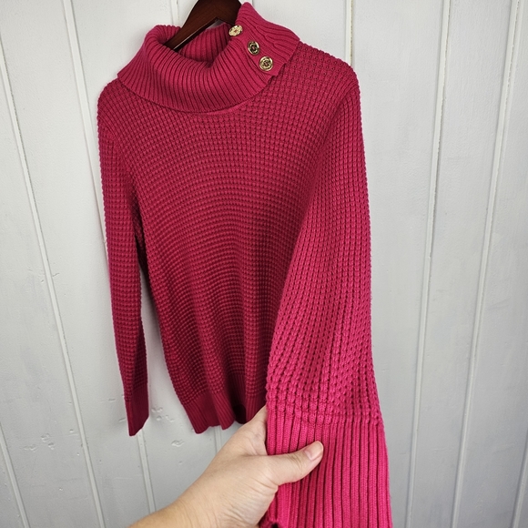 Calvin Klein Hot Pink Turtle Neck Chunky Knit Oversized Sweater sz Large - Picture 3 of 11